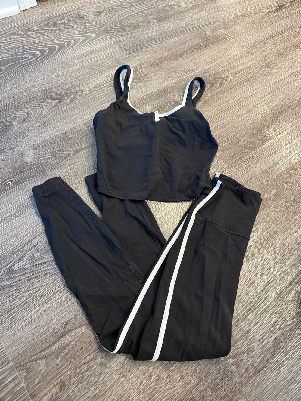 lululemon athletica align Black Leggings and tank with White Side Stripe